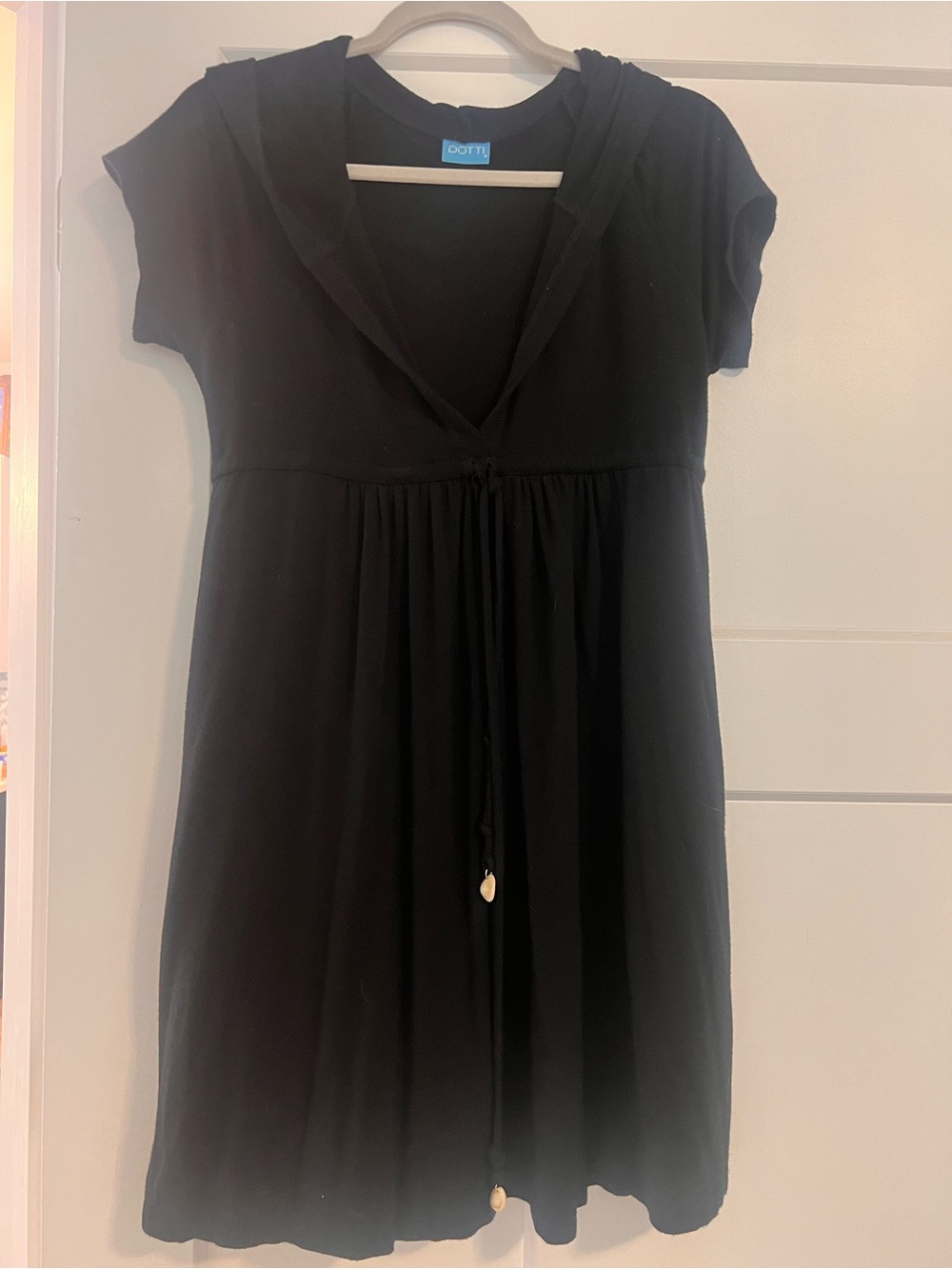 Dotti Black Short Sleeve Hooded Tunic Dress/Beach cover up